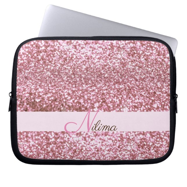 Personalisiert Girly pink Imitats Glitzer Glitzern Laptopschutzhülle (Vorderseite)