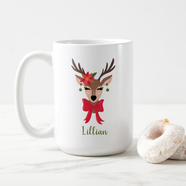 Personalisiert Girly Reindeer Kaffeetasse (Mit Donut)