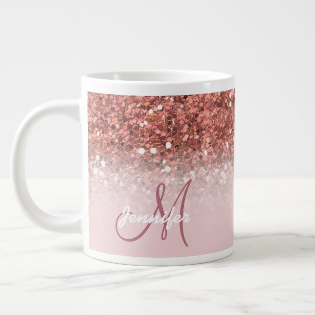 Personalisiert Girly Rose Gold Glitzer Glitzern Na Jumbo-Tasse (Links)