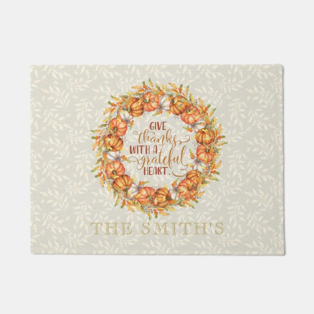 Personalisiert Give Dankkin Pumpkin Wreath Fußmatte (Vorderseite)
