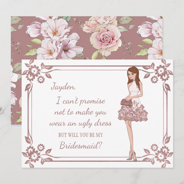 Personalisiert Glam Girl Bridesmaid Vorschlag Einladung (Vorne/Hinten)