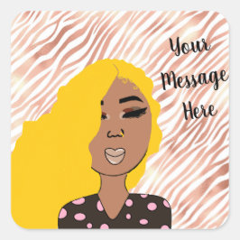 Personalisiert Glam Girls Rose Gold Wavy Linde Quadratischer Aufkleber