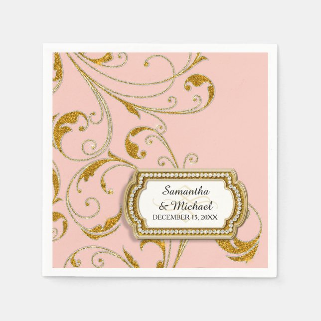 Personalisiert Glam Old Hollywood Regency Black Kr Serviette (Vorderseite)