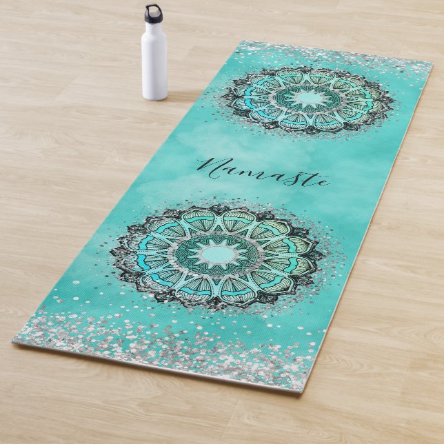 Personalisiert Glittery Lotus Mandala auf Aquamari Yogamatte (Beispiel)