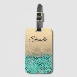 Personalisiert Glittery Türkis Leopard Gepäckanhänger