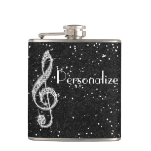 Personalisiert Glitzy Funkelnd Diamond Musiknote Flachmann