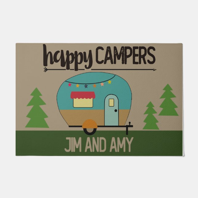 Personalisiert glückliche Campers Namen Doormat Fußmatte (Vorderseite)