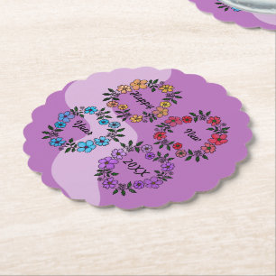 PERSONALISIERT GLÜCKLICHES NEUJAHR 20XX & BLUME KR UNTERSETZER