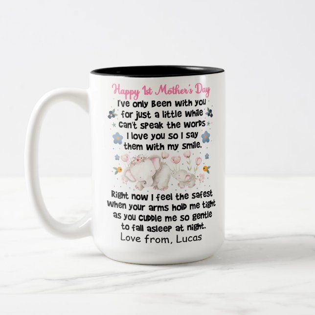 Personalisiert Glückwunsch 1. Muttertag, Individue Zweifarbige Tasse (Links)