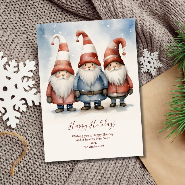 Personalisiert Gnomas Weihnachtskarte Feiertagskarte (Gnomes Christmas Holiday Card. Digital or Printed)