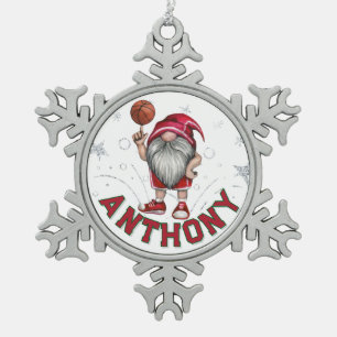 Personalisiert Gnome Basketball Schneeflocken Zinn-Ornament