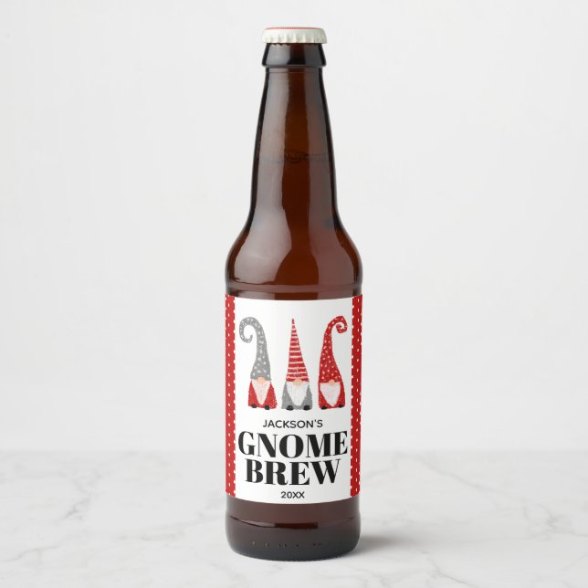 Personalisiert Gnome Brew Weihnachten Schwedische  Bierflaschenetikett (Vorderseite)