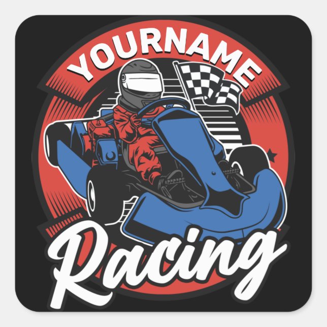 Personalisiert Go Kart Extreme Racing Karting Race Quadratischer Aufkleber (Vorderseite)