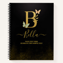 Personalisiert-Gold-B-Notebook - Blumenmonogramm Notizbuch