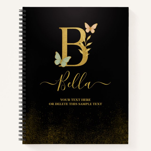 Personalisiert-Gold-B-Notebook - Blumenmonogramm Notizbuch (Vorderseite)