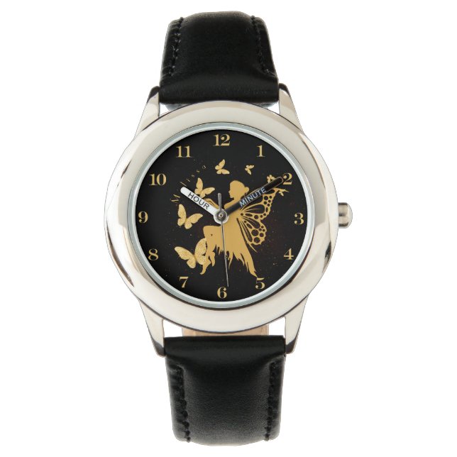Personalisiert Gold Butterfly Fairy Armbanduhr (Vorderseite)