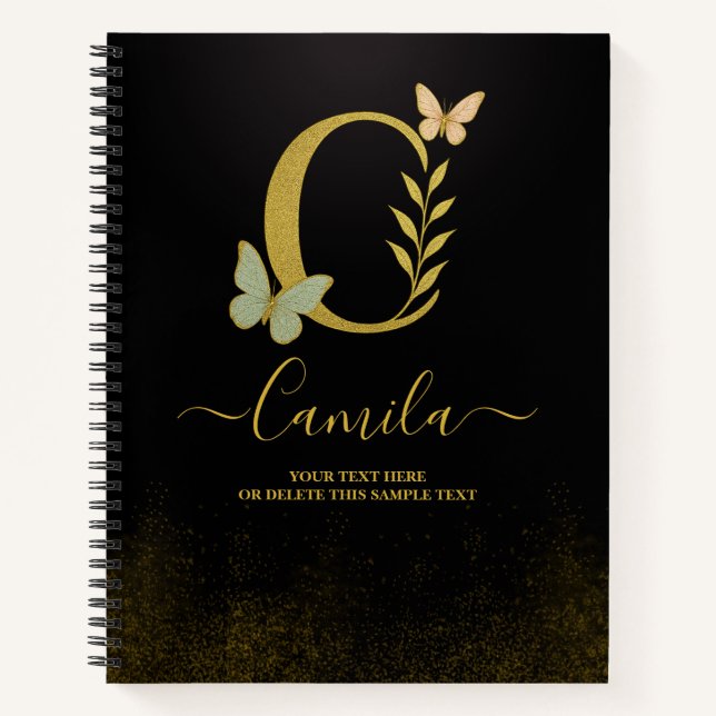 Personalisiert-Gold-C-Notebook - Blumenmonogramm Notizbuch (Vorderseite)