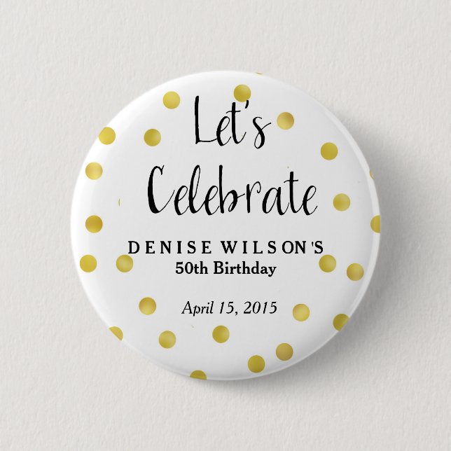 Personalisiert Gold Confetti Celebration Gevor Button (Vorderseite)