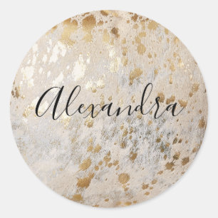 Personalisiert Gold Cowhide Print Metallic Sticker