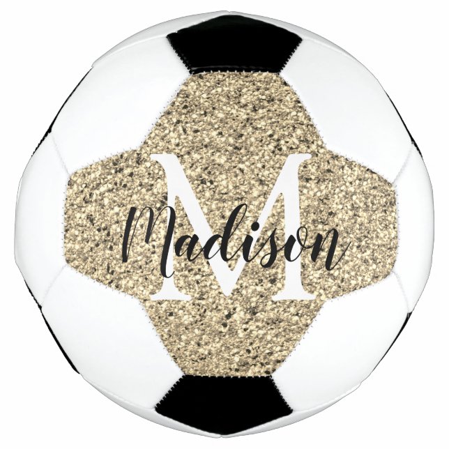 Personalisiert Gold Glitzer Monogram Chic Fußball (Vorderseite)