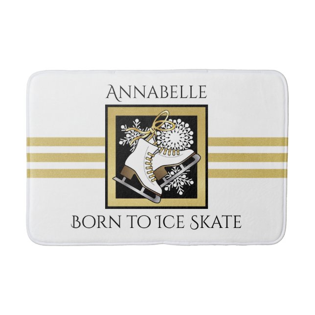Personalisiert Gold Glitzer Schwarz-weiß Ice Skate Badematte (Vorderseite)