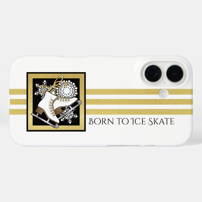 Personalisiert Gold Glitzer Schwarz-weiß Ice Skate iPhone 16 Hülle (Rückseite (Horizontal))
