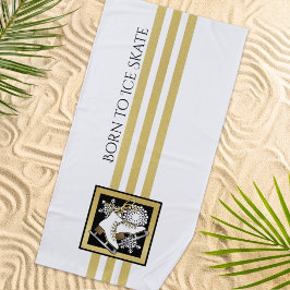 Personalisiert Gold Glitzer Schwarz-weiß Ice Skate Strandtuch