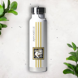 Personalisiert Gold Glitzer Schwarz-weiß Ice Skate Trinkflasche