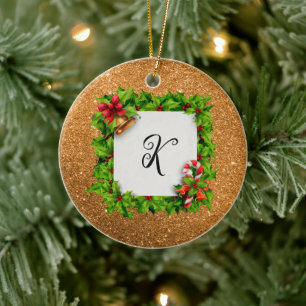 Personalisiert Gold Glitzer Weihnachten Keramik Ornament