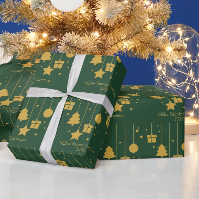 Personalisiert Gold Green Ornament Weihnachten Geschenkpapier (Feiertage)