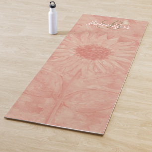 Personalisiert Gold Initial Coral Sunflower Art Yo Yogamatte
