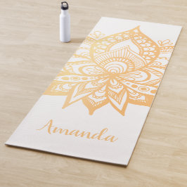 Personalisiert Gold Lotus Blume Mandala White Yogamatte
