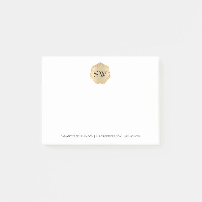 Personalisiert Gold Medallion Monogram Beruflich Post-it Klebezettel (Vorderseite)