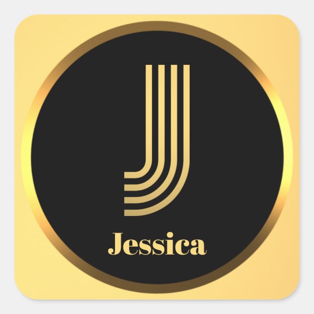 Personalisiert Gold Mit Monogramm Letter J Quadratischer Aufkleber (Vorderseite)