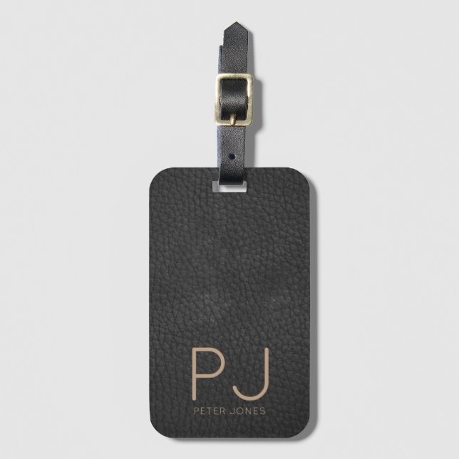 Personalisiert Gold Monogram Einfache schwarze Led Gepäckanhänger (Vorderseite Vertikal)