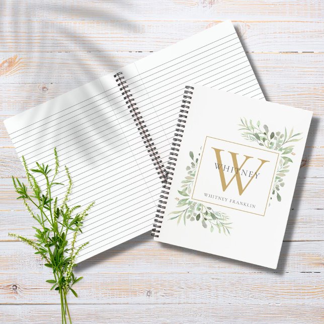 Personalisiert Gold Monogram Moderne Grüne Notizbuch (Von Creator hochgeladen)