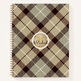 Personalisiert Gold Monogram Name Grau Tartan Kari Notizbuch