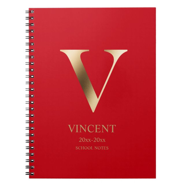 Personalisiert Gold Monogramm | Rot Notizblock (Vorderseite)