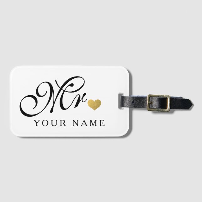 Personalisiert Gold Mr. Groom Husband Newlyweds Gepäckanhänger (Vorderseite (Horizontal))