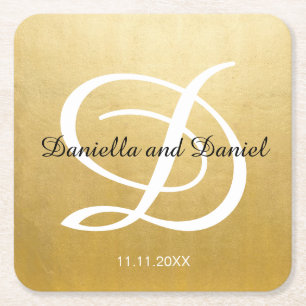 Personalisiert Gold Ombre White Monogram Wedding Rechteckiger Pappuntersetzer