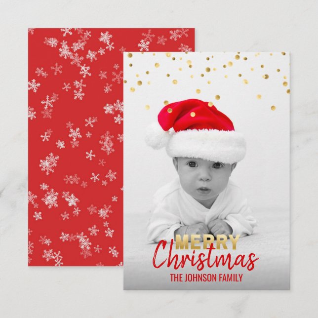 Personalisiert Gold Red Christmas Holiday | FOTO Einladung (Vorne/Hinten)