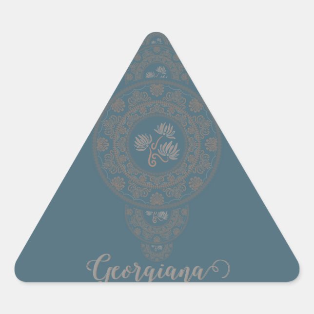 Personalisiert Gold Rokoko Lotus Ornamental Mandal Dreieckiger Aufkleber (Vorderseite)