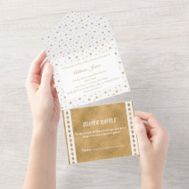 Personalisiert Gold Star Baby Dusche White All In One Einladung