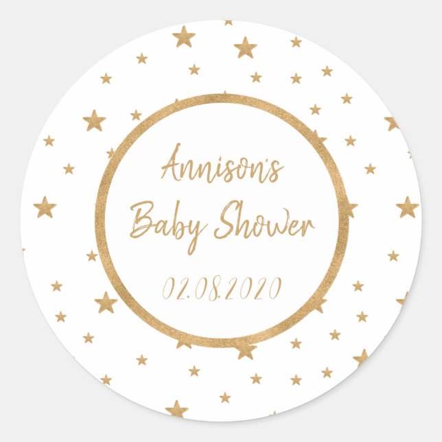 Personalisiert Gold Star Glitzer Sparkle Kinderdus Runder Aufkleber (Vorderseite)