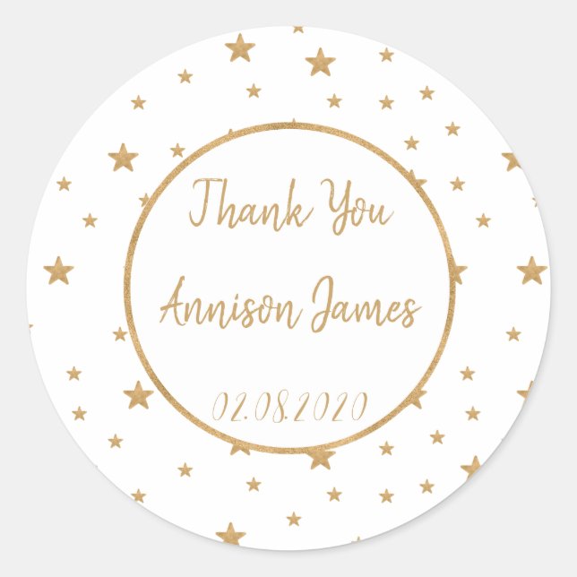 Personalisiert Gold Star Glitzer Sparkle Vielen Da Runder Aufkleber (Vorderseite)