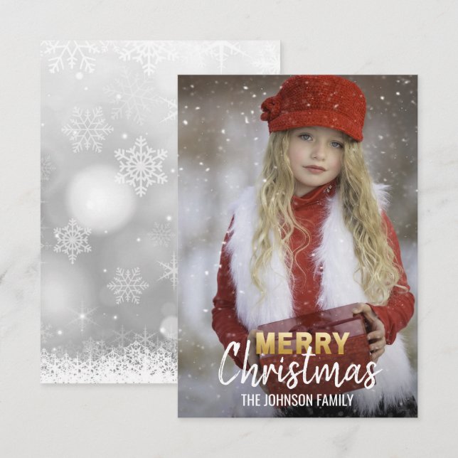 Personalisiert Gold Weißer Weihnachtsurlaub | FOTO Einladung (Vorne/Hinten)