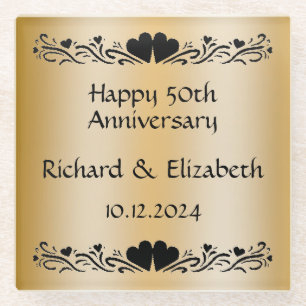 Personalisiert Golden 50th Wedding Anniversary Gif Glasuntersetzer