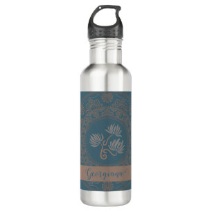 Personalisiert Golden Aquamarin Rokoko Lotus Dot M Edelstahlflasche