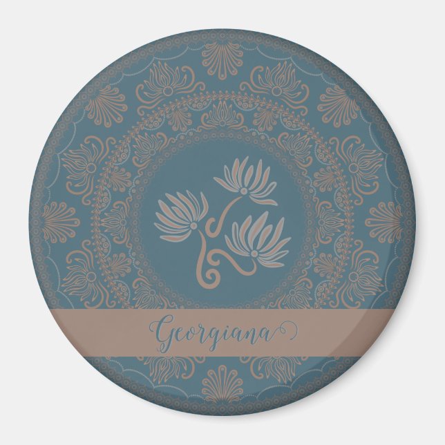 Personalisiert Golden Aquamarin Rokoko Lotus Dot M Magnet (Vorne)
