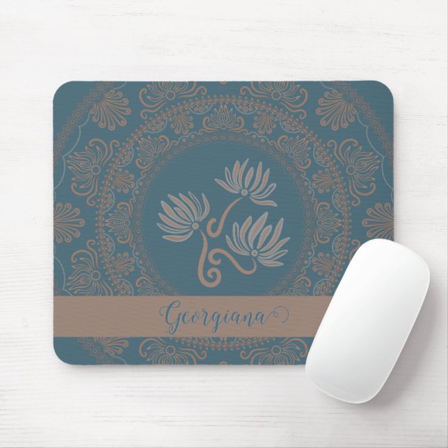 Personalisiert Golden Aquamarin Rokoko Lotus Dot M Mousepad (Mit Mouse)